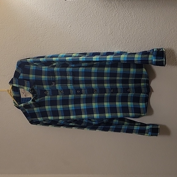 Hollister Button-down Plaid Flannel - Navy/Green - XL - Picture 3 of 13